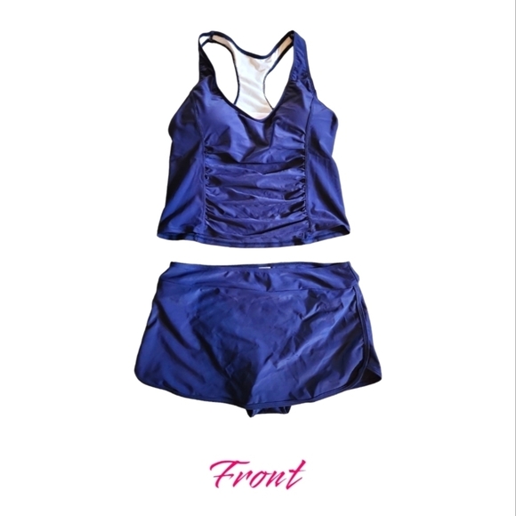 Navy Blue Tankini & Skirt Swim Set - Picture 1 of 7